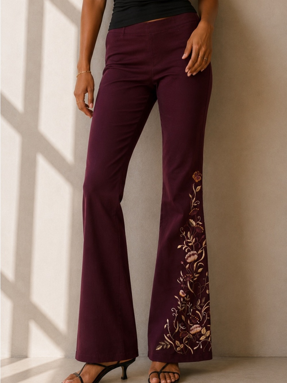Vintage Smart Set Mid Rise Floral Purple Flare Pants